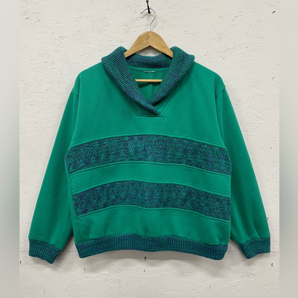 Vintage 1980s Collared Pullover Sweater with Knitted Stripes, Fits M/L, Cropped